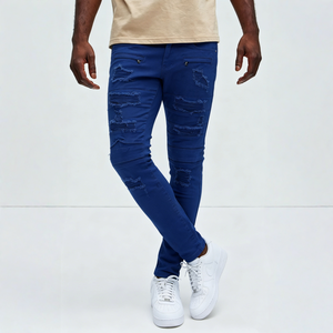 Ropa de mezclilla moderna y atrevida con detalles desgastados y rotos, cintura baja, corte ajustado, para uso diario urbano y estilo hip hop. - Product Image 4