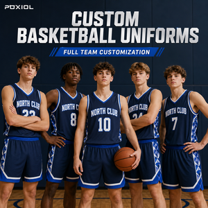 Tenues de basketball personnalisées Poxiol : Ensemble maillot et short sublimés avec logo, nom et numéro d'équipe pour les commandes en gros des équipes scolaires, des clubs et des équipes jeunes. - Product Image 1