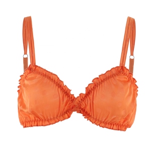 Ensemble de lingerie en satin orange personnalisé, soutien-gorge à volants et culotte froncée, 2 pièces, sous-vêtements mignons de style Lolita, fabricant OEM - Product Image 5