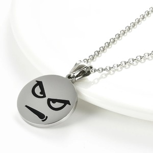 Collier pendentif en acier inoxydable « Cool Smile Anger » pour hommes et femmes, rond, argenté, poli miroir, bijoux hip-hop tendance, cadeaux - Product Image 4