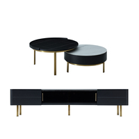 FA0017 — meuble de salon rond doré, table basse de luxe avec support tv, ensemble