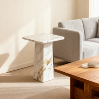 Table basse en pierre PAIA, socle bas, salon, luxe, marbre Calacatta Gold naturel personnalisé