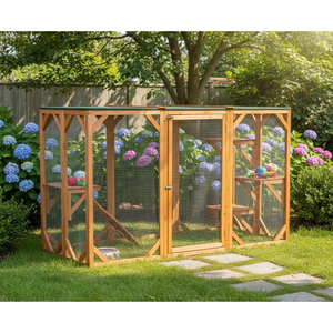 Enclos pour chat en bois avec toit en asphalte orange, 71 pouces, intérieur/extérieur, grande porte d'entrée, plateformes à plusieurs niveaux, fournitures pour petits animaux - Product Image 3