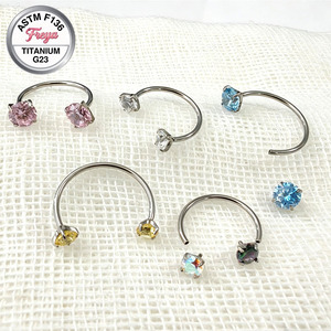 Anneaux de nez en zircon coloré Freya 20G pour femmes, bijoux de <span class=keywords><strong>piercing</strong></span> en titane G23 pour Daith, Tragus, nez de vache, boucles d'oreilles créoles en diamant naturel - Product Image 3