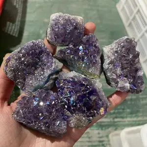 Wholesale Natural Healing Amethyst Cluster Stones With Aura Rainbow Chakra Amethyst For Fengshui And Gift