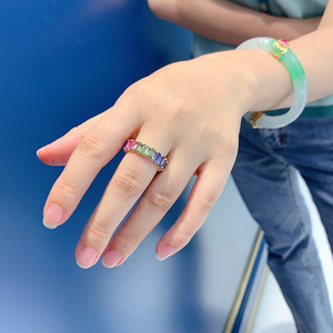 Aazuo 18K Solid Yellow Gold Rainbow <b>Ring</b> Natural Sapphires Princess Brilliant Cut Luxury Gift For Women's Party Jewelry Au750 - Product Image 6