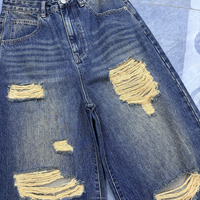 Jeans pour femmes tendance et délavés, lavage à l'eau de singe, vintage, déchirés, décontractés, respirants, en denim, amples, pour l'été