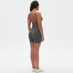 Débardeur de sport côtelé sans couture pour femme, dos nu, haute qualité, personnalisable, pour la course et la gym, maintien élevé - Product Image 2
