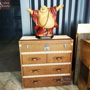 Mobili per baule <span class=keywords><strong>vintage</strong></span> soggiorno in vera pelle 4 cassetti antico piroscafo cassettiera portaoggetti TV tavolo <span class=keywords><strong>camera</strong></span> <span class=keywords><strong>da</strong></span> <span class=keywords><strong>letto</strong></span> ampio <span class=keywords><strong>comò</strong></span> - Product Image 2