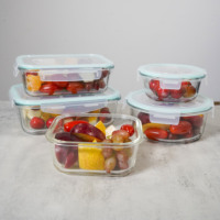 Ensemble de boîtes repas en verre écologiques et micro-ondables avec couvercle en bambou, design nordique moderne, amovibles et pliables, pour la cuisine