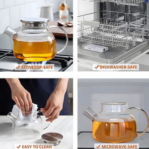 Théière en verre borosilicate résistant à <span class=keywords><strong>la</strong></span> chaleur et au froid avec couvercle et poignée en acier inoxydable, 1000 ml et 1800 ml, pour <span class=keywords><strong>thé</strong></span> aux herbes et aux fruits - Product Image 3