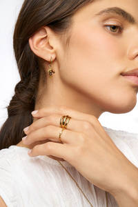 J&D Vintage Tigerauge Stein Sonne Mond Anhänger Creolen Edelstahl 18K Vergoldet Minimalistischer Schmuck Geschenk für Frauen - Product Image 5