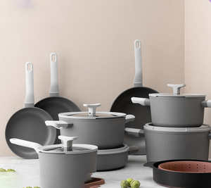 Geling Low MOQ 5 Pcs Gray Kitchen Cooking Cookware <strong>Sets</strong> Good <strong>Sale</strong> <strong>Non</strong> <strong>Stick</strong> Aluminum <strong>Pots</strong> <strong>and</strong> <strong>Pans</strong> <strong>Sets</strong> for Dinner - Product Image 1