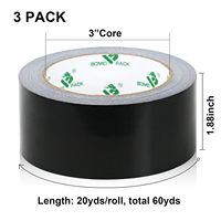 Ruban adhésif noir BOMEI PACK 1,88 pouce, qualité industrielle, 9 mil, très résistant, imperméable, résistant aux UV, simple face, en caoutchouc