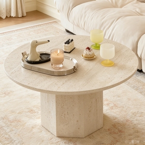 Modern Beige Travertine Wabi-Sabi Eco-Friendly Durable Easy Clean Coffee Table Designer <strong>Furniture</strong> for Living Room Hotel Use - Product Image 3