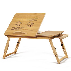 Bureau d'ordinateur portable pliable en bambou avec tiroir, <span class=keywords><strong>inclinable</strong></span> et réglable, pour lit, canapé ou sol, idéal pour le travail et la <span class=keywords><strong>lecture</strong></span> - Product Image 1