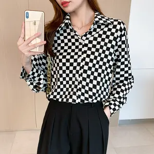 Fashion Check Shirt Women's Autumn Long Sleeve Top Design Sense Of Minority French Checkerboard Loose Blouse