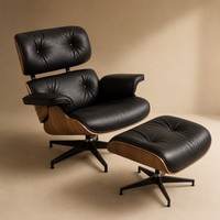 Fauteuil de salon en cuir de luxe avec repose-pieds, coque en placage de bois, fauteuil inclinable pivotant pour salon, bureau, hôtel, vente OEM ODM B2B
