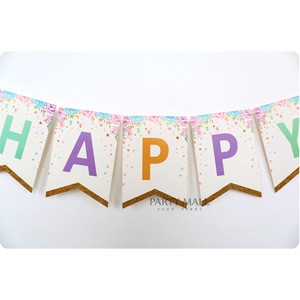 Cartoon <strong>Unicorn</strong> Paper Flag New Happy Birthday Banner Kids Birthday Decoration <strong>Party</strong> <strong>Supplies</strong>-100pcs Minimum Order - Product Image 4