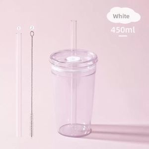 Bouteille d'eau en plastique de qualité alimentaire 450 ml, gobelet Tritan à paroi simple avec paille et couvercle, personnalisable pour café glacé, smoothie, boba, lait - Product Image 1