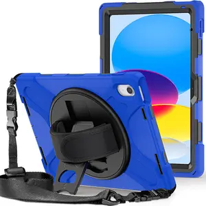 Full Body Silicone Case With Built In Screen For IPad 10th Generation 10.9 Inch 2022 Built In 360 Rotate Kickstand Shoulder Belt