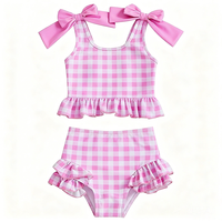 Traje de Baño de Verano para Niñas, Color Rosa, con Lazo de Guinga, Tela de Yoga, Traje de Baño Personalizado para Niñas, Bikini Infantil