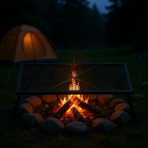 Griglia di Cottura in Acciaio X-Marks da 32 Pollici Nera, Accessorio per Barbecue e Braciere, Utensile da Campeggio Portatile con Supporto per Manico - Product Image 2