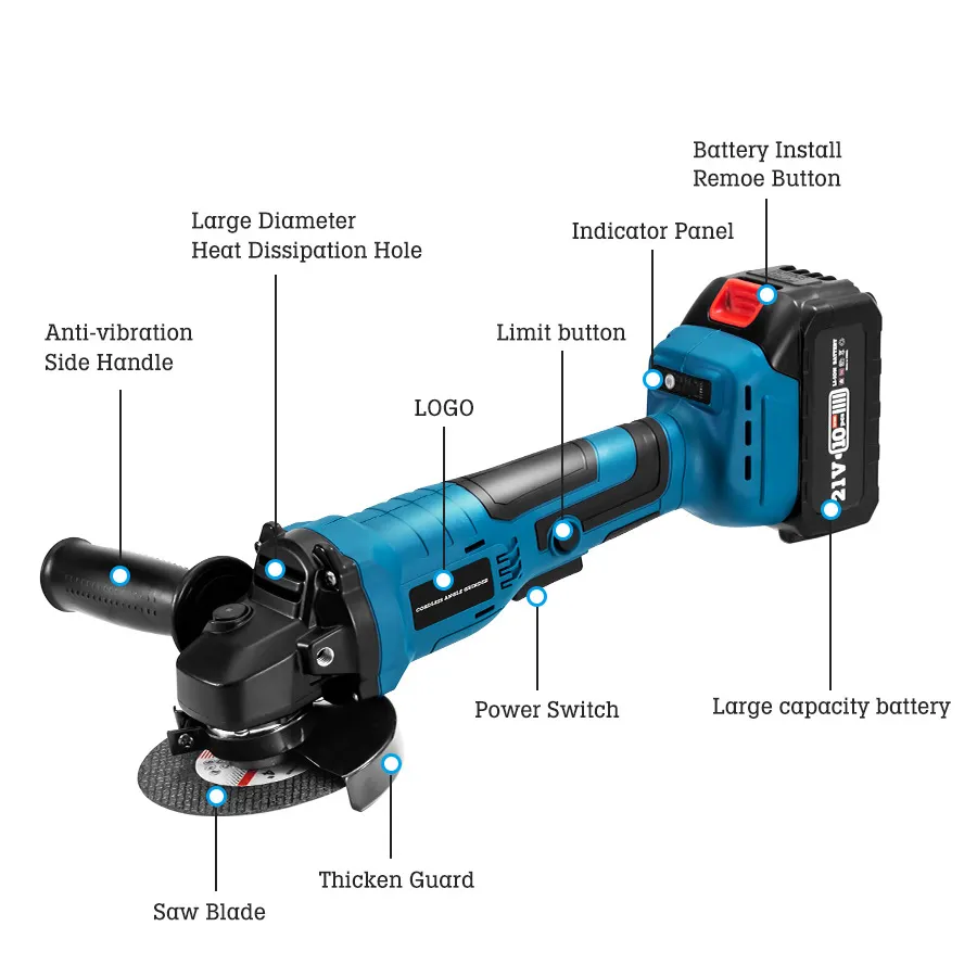 21V Akku-Lithium-Power-Winkels chl eifer Schneiden von Metall polieren Elektrischer bürstenloser Winkels chl eifer mit variabler Geschwindigkeit