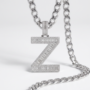 <b>Iced</b> <b>Out</b> Moissanite Letter Z Pendant Rhodium Plated 925 Silver <b>Chain</b> Unisex Hiphop Pendant Everyday Wear Charm - Product Image 1