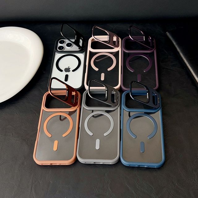 Luxury Magnetic Case with Lens Kickstand Compatible for iPhone 17 16 Pro Max Matte Shockproof Cover Shell