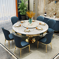 Ensemble de table et chaises de salle à manger moderne pour 6 personnes, en acier inoxydable et marbre, table de luxe