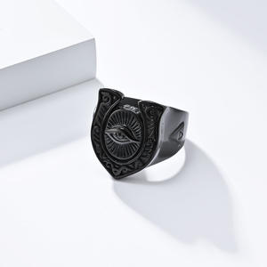 Anillo de Acero de Titanio con Forma de Escudo y Ojo Turco, Joyería de Moda Unisex, Regalo en Oro, Negro y Plata - Product Image 4
