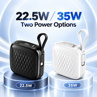 Power Bank Kompak Persegi 10000mAh dengan Kabel USB-C dan 8-Pin Terintegrasi, Pengisian Cepat 22.5W 35W, Layar Digital untuk Perjalanan