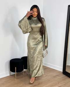 Nuovo elegante alla moda abito a collo alto e modesto abito musulmano manica lunga in poliestere lucido abbigliamento islamico abito Dubai Abaya - Product Image 5