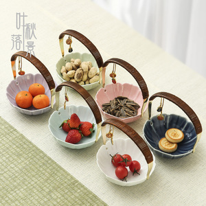 Cesta de Frutas de Cerámica, Bandeja Portátil para Aperitivos, Plato de Postre de Porcelana Estilo Chino Moderno, 2 Piezas - Product Image 4