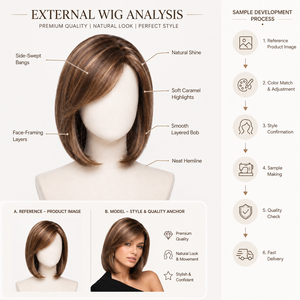 Perruque synthétique courte et droite, style bob, avec frange latérale, mèches blondes et brunes, résistante à la chaleur, pour femmes, vente en gros, OEM, ODM, personnalisable - Product Image 3