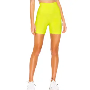 Pantaloncini della bici della palestra di sport di yoga al neon delle donne di allungamento a vita alta di MOQ più basso all'ingrosso su ordinazione