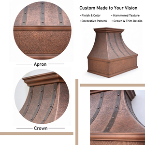 Handgesmeed 16 gauge koperen belvormige architectonische kap, op maat gemaakt voor wandmontage, voor luxe villakeukens - Product Image 6