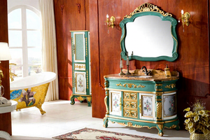 Lemari Kamar Mandi Mewah Antik Kayu Solid Eropa Kustom YIDA dengan Cermin dan Wastafel Keramik yang Dipasang di Dinding - Product Image 2
