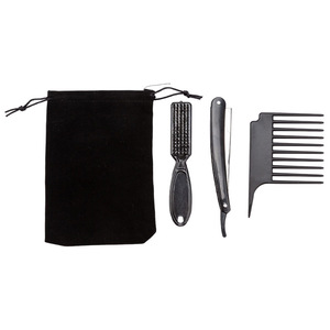 Wanmei Beard Grooming Tool <b>Set</b> <b>Razor</b> Hairbrush Fleece Bag Black Plastic 3 Piece Shaving Kit For Men grooming - Product Image 5