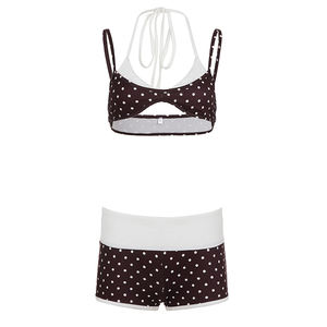 Ensemble assorti sexy d'été en tricot à pois, style Y2K, haut court à col en V, short taille basse à blocs de couleur, tenue 2 pièces pour femmes - Product Image 6