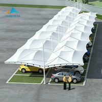 Structure de carport à membrane PVDF de type tirant bidirectionnel, pare-soleil, imperméable, ignifuge et anticorrosion pour hôtel, parking, usine