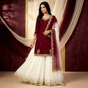 Conjunto Étnico Salwar Kameez para Mujer, Kurta Bordada, Palazzo, Dupatta, Traje Tradicional para Boda, Diwali, Fiesta, Secado Rápido, India - Product Image 1