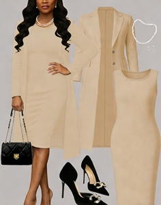 Women's Sleeveless Dress & Long 2 Piece Set - Elegant Formal Office Outfit Fashion - Product Image 4