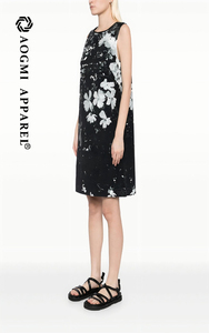 Abito <span class=keywords><strong>Midi</strong></span> Slim <span class=keywords><strong>a</strong></span> <span class=keywords><strong>fiori</strong></span> senza maniche con girocollo in seta/cotone/pizzo vestito estivo Casual - Product Image 3