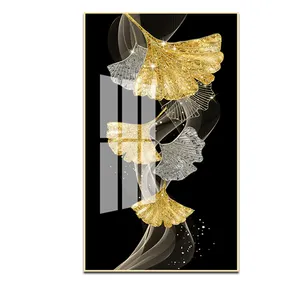 ファクトリーアウトレット抽象シルバー & ゴールド植物の葉クリスタル磁器絵画プリント3D樹脂石ダイヤモンドウォールアート