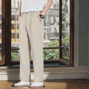 Ice Silk Canvas Midweight Flat Front Mid Waist Breathable Waterproof Men's <b>Summer</b> Casual <b>Pants</b> with Drawstring Closure - Product Image 3