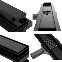Douche Slim Drain 90 cm Noir Drain de Sol Double Face Siphon Autonettoyant avec Butée d'Odeur Tailles 60-100 cm
