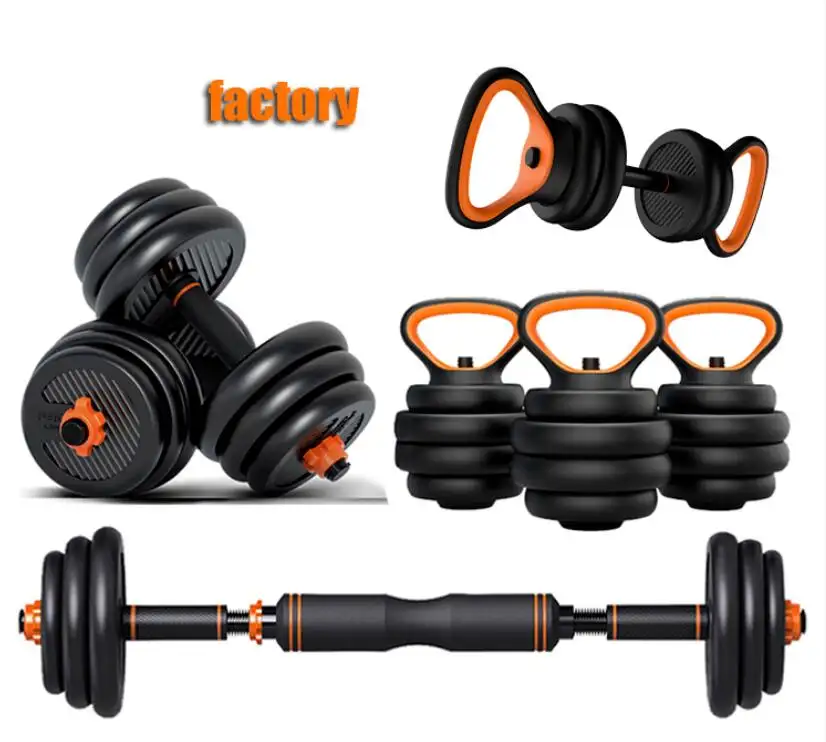 Gym Training Dumbbell Set Bodybuilding 6 In 1 Rubber-covered Barbell Kettlebell Multifunctional Adjustable Dumbbell Set