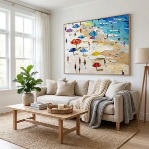 ภาพวาดสีน้ำมันแนวอิมเพรสชั่นนิสม์ริมชายหาดหลากสีสัน งานศิลปะตกแต่งผนัง วาดด้วยมือบนผ้าใบ สำหรับตกแต่งบ้านและภายใน - Product Image 3
